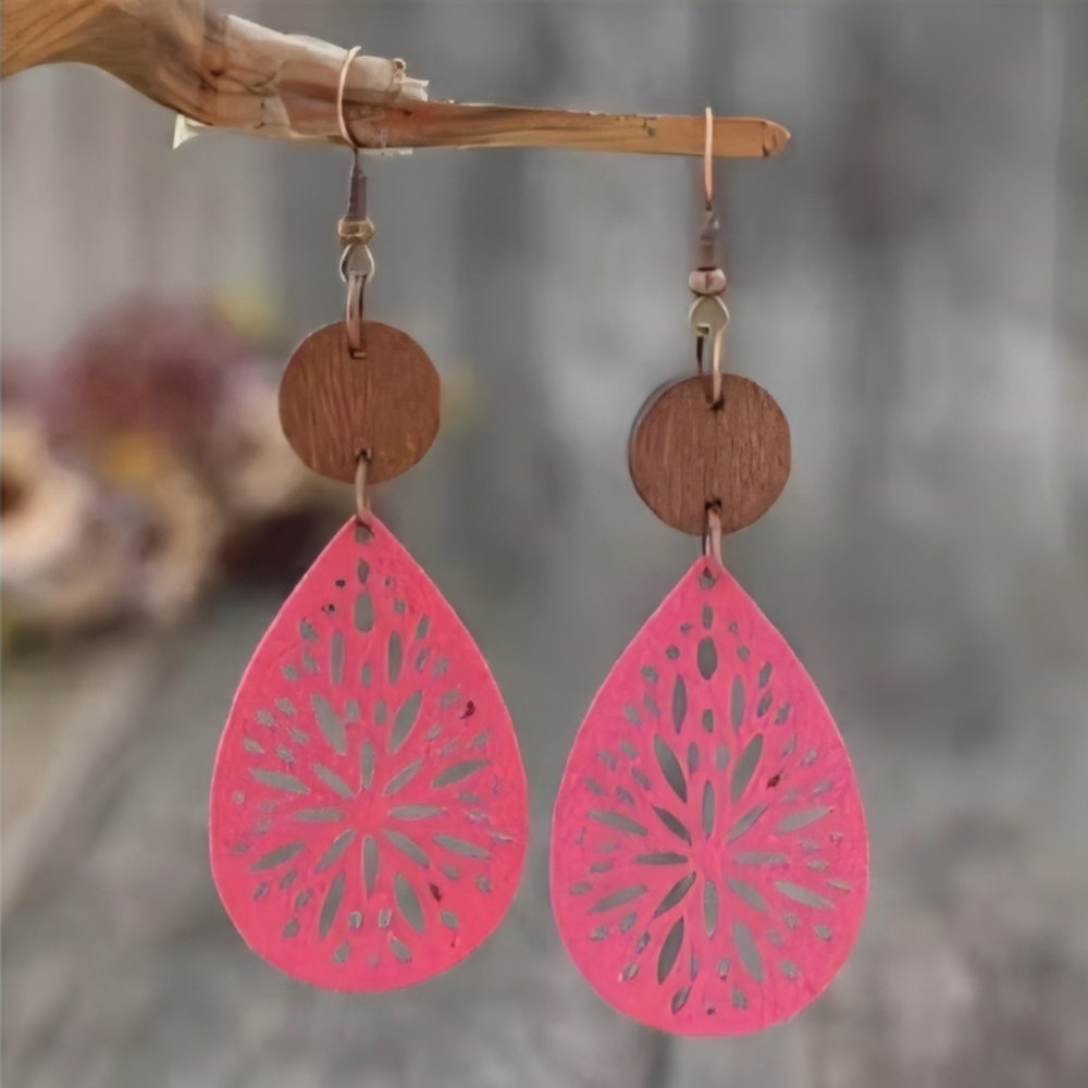 Pink Bohemian Teardrop Earrings